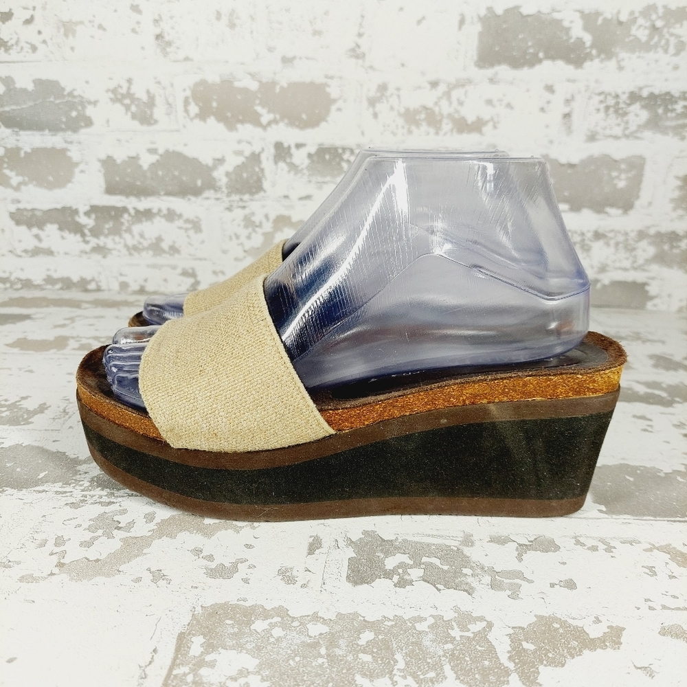 Donald J. Pliner Cream and Brown Wedge Sandals